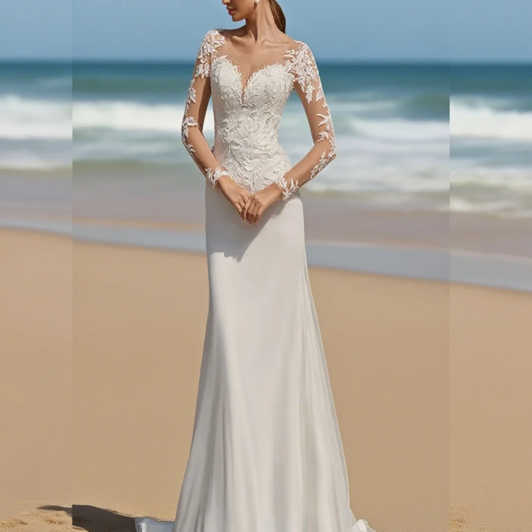 Abiti da sposa in raso liscio personalizzati, abiti a sirena decorati in pizzo e abiti formali da sposa