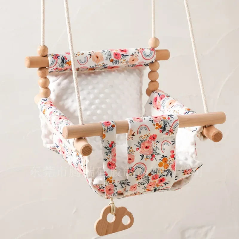 Baby Swing Chair Outside Indoor Small Basket Baby Toy Chair Hanging Wood Swings Canvas Seat Children Kindergarten Rocking