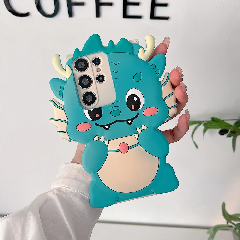 Cute Chubby Baby Dragon Phone Case for S26 Ultra Soft Silicone Asian Cartoon Protective Cover for Samsung Galaxy S25 S24 S23 A57