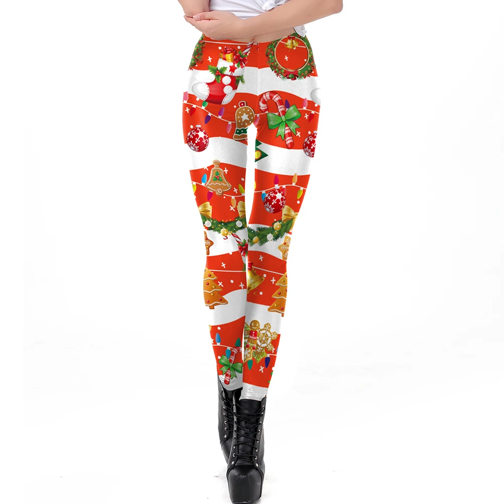 Zawaland leggings de natal vermelho verde árvore de natal boneco de neve impressão 3d sexy calças magras mulheres legging presentes de natal calças