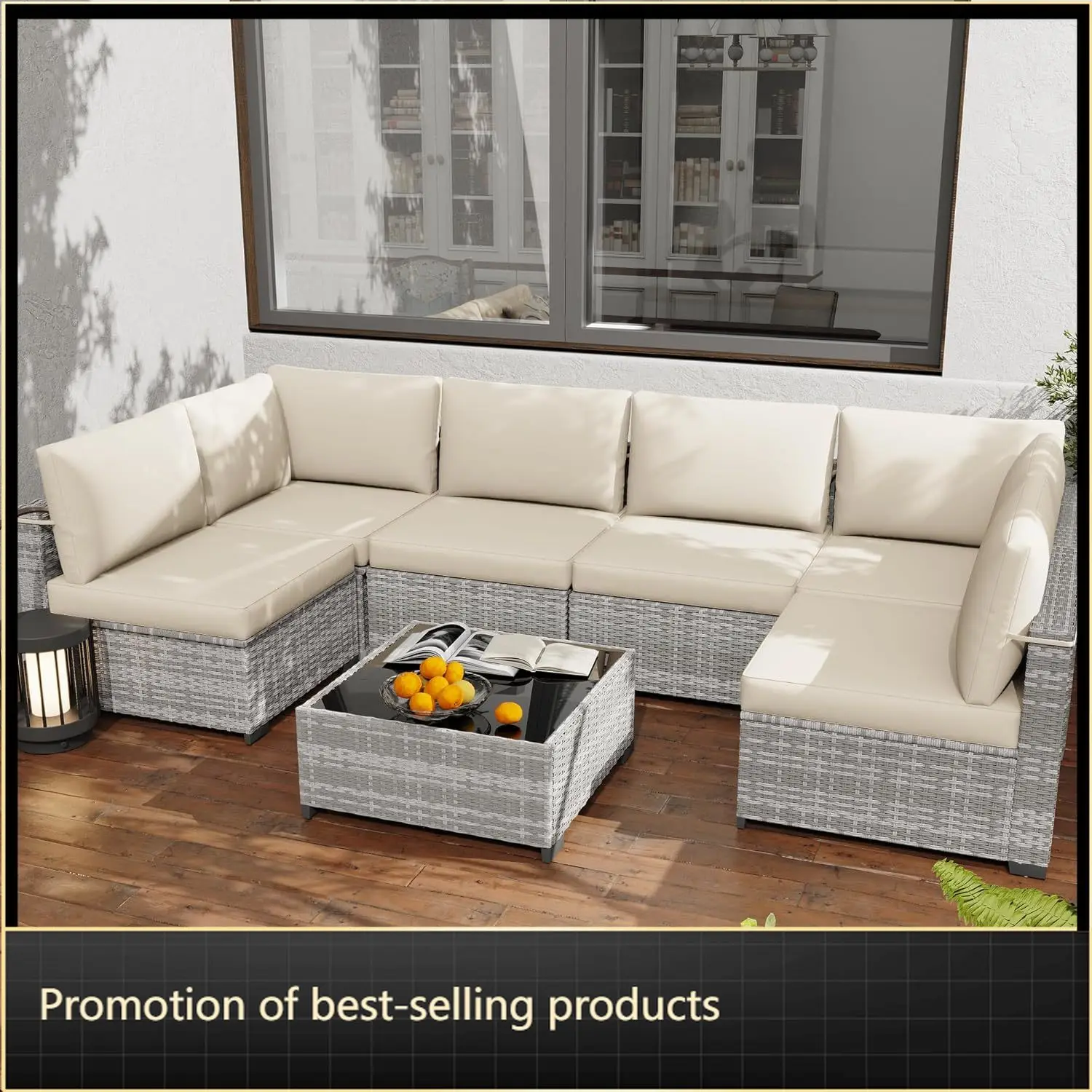 

7-Piece Patio Furniture Set, All-Weather PE Rattan Outdoor Sectional Sofa, Modular Wicker Conversation Set with Thick Cushions