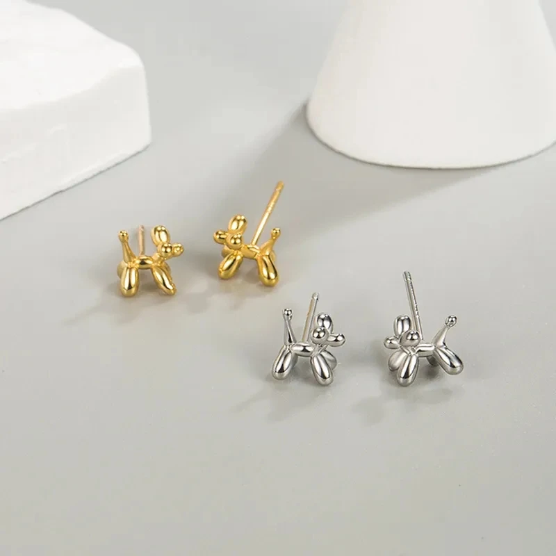 Trendy Gold and Silver Color Cute Animal Balloon Dog Hoop Earrings for Women Children Girls Punk Jewelry Creative Ear Buckle