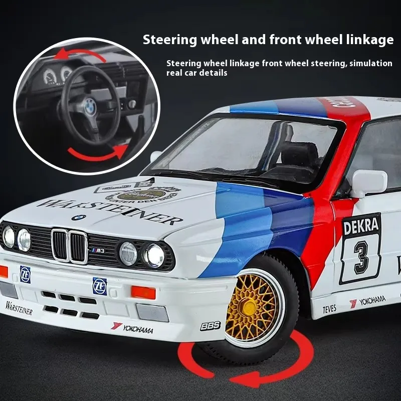 Modelo de coche de aleación serie M3 E30 1:24, sonido y luz, juguete coleccionable para niños, regalo de cumpleaños