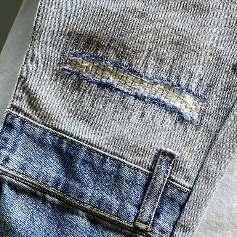 Supzoom New Arrival gorąca sprzedaż moda z najwyższej półki jesień zamek latać Stonewashed patchworkowy w stylu Casual Cargo Denim kieszenie dżinsy