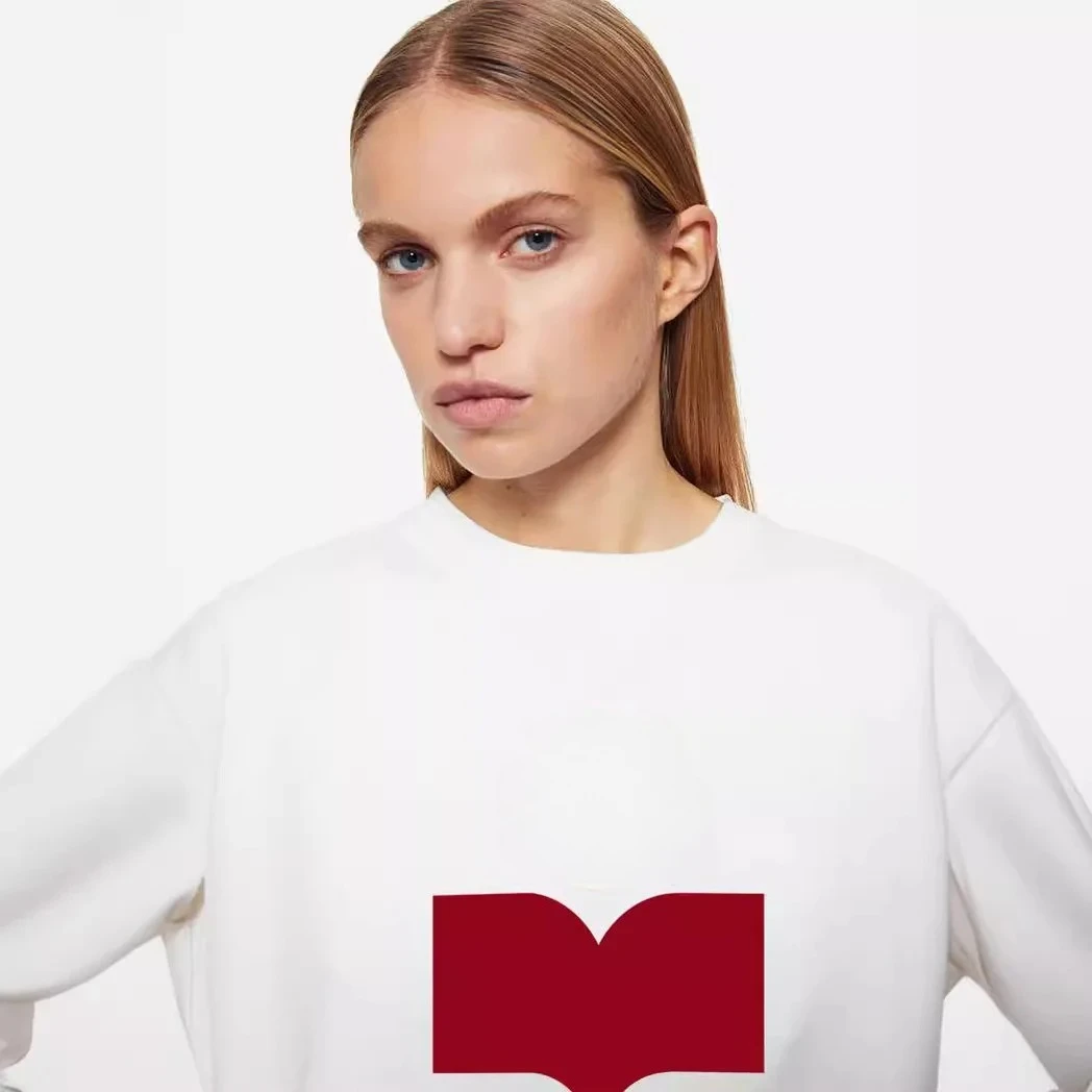 

2026 New Fashion Viral Trends Casual 100% Cotton Flocking Print Crew Neck Sweater for Men and Women