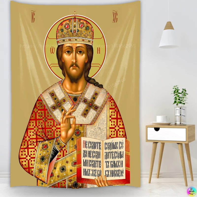 Icon of Christ Tapestry Jesus Manger Wall Decoration Christian Believers Wise Men Wall Hanging For Room Decor Easter Christmas