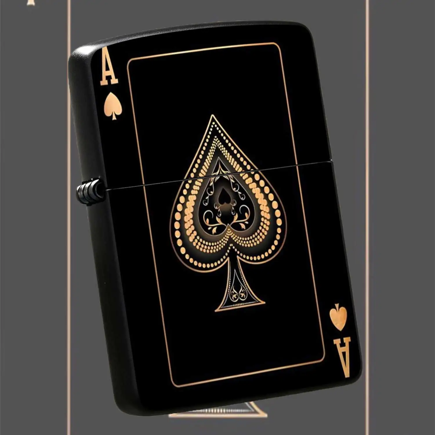 Luxury Black Gold Ace of Spades Print Flip-top Metal Lighter, Refillable Windproof Lighter, Portable Pocket-sized Creative Trendy Lighter, Stylish Lighter with Premium Texture for Business Gifts and Personal Use Humorous and Fun L