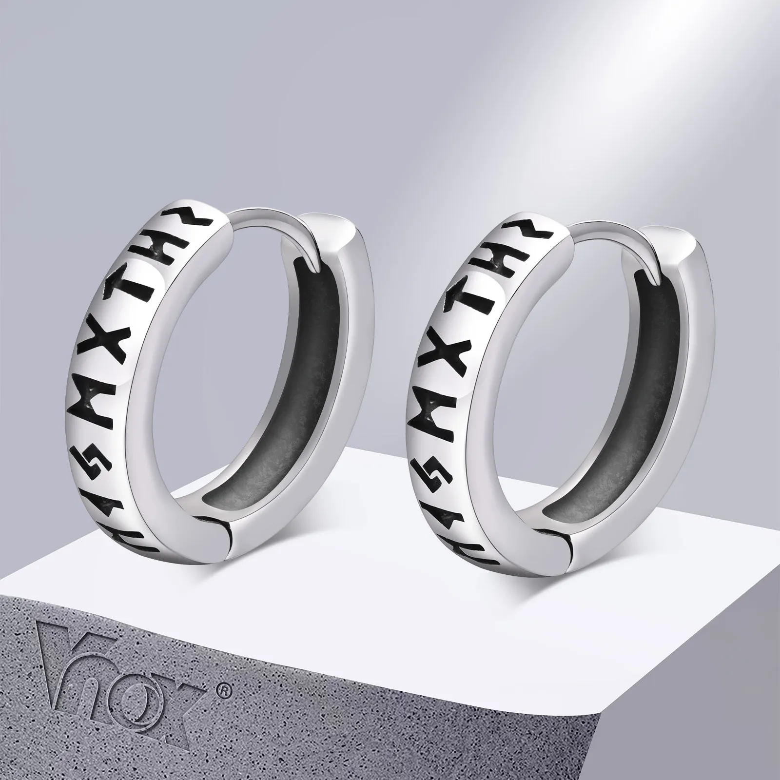 

Vnox Viking Runes Earrings for Men Boys, Retro Silver Color Stainless Steel Hoop Huggie Earrings,Hypoallergenic Ear Gift Jewelry