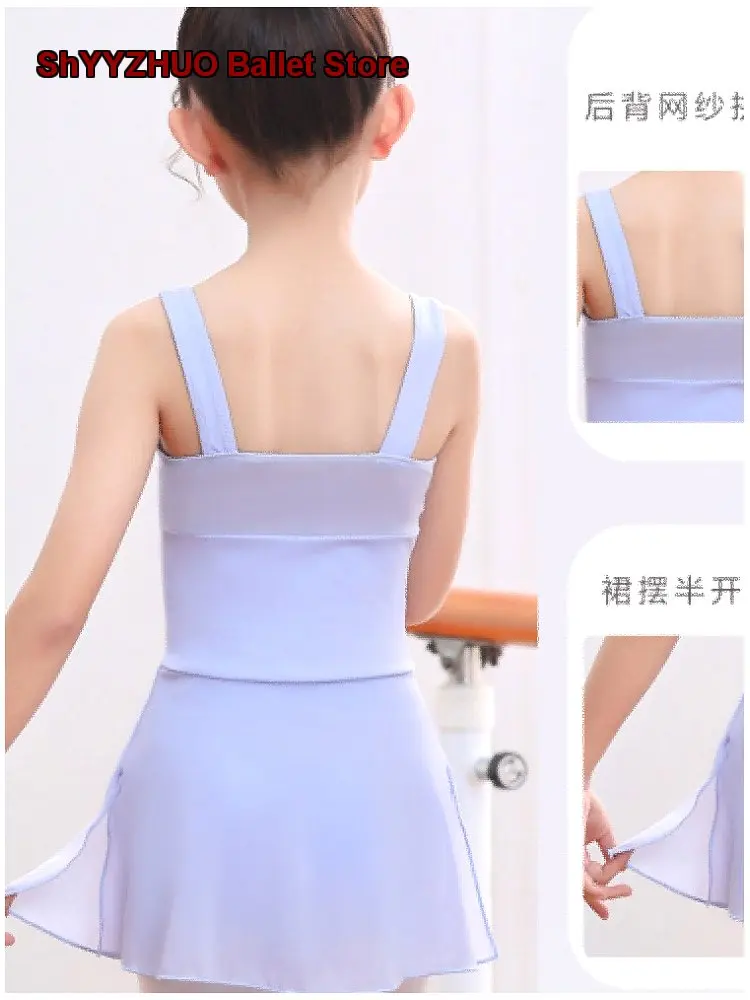 Children's Girls' Mesh Spaghetti Strap Dance Dress Spring Summer One-Piece Body Suit Chinese Performance Costume for Toddlers