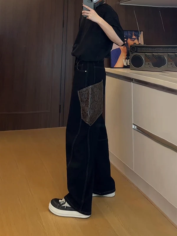 

Лимитированная серия к Году Змеи: Оригинальные мужские джинсы свободного прямого кроя, широкие брюки, слегка расклешенные штаны, модные молодежные джинсы из хлопкового денима