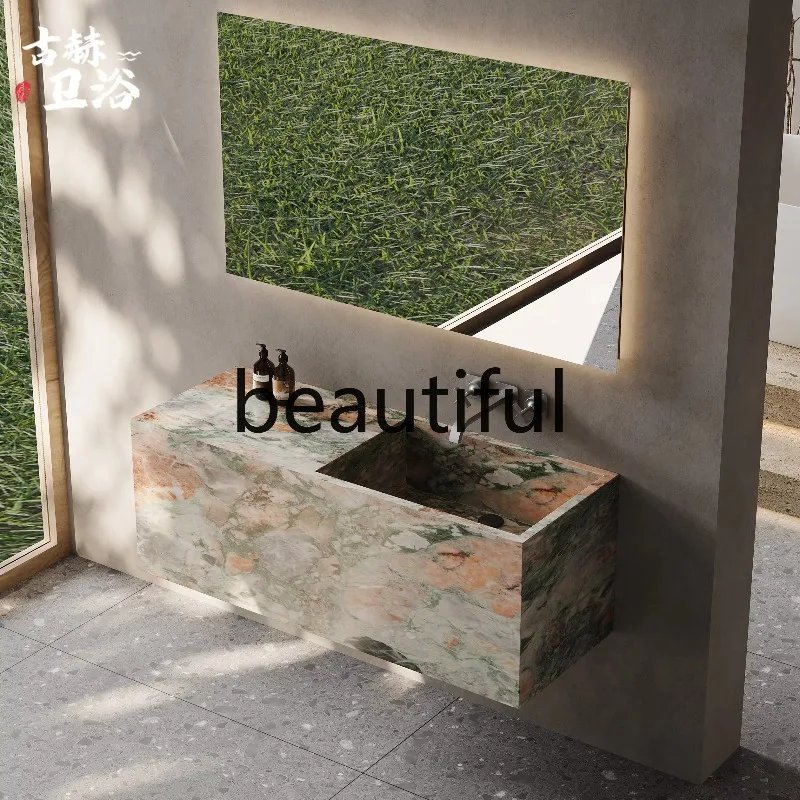 A17 Marble luxury stone rock slab integrated seamless splicing hand washbasin washbasin household under the counter basin