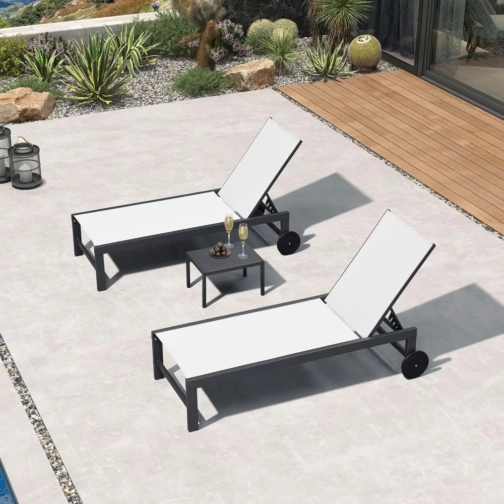 

Patio Lounge Chair Set for 2 Outdoor Chaise Lounge with Adjustable Backrests and Wheels Aluminum Reclining Pool Chair