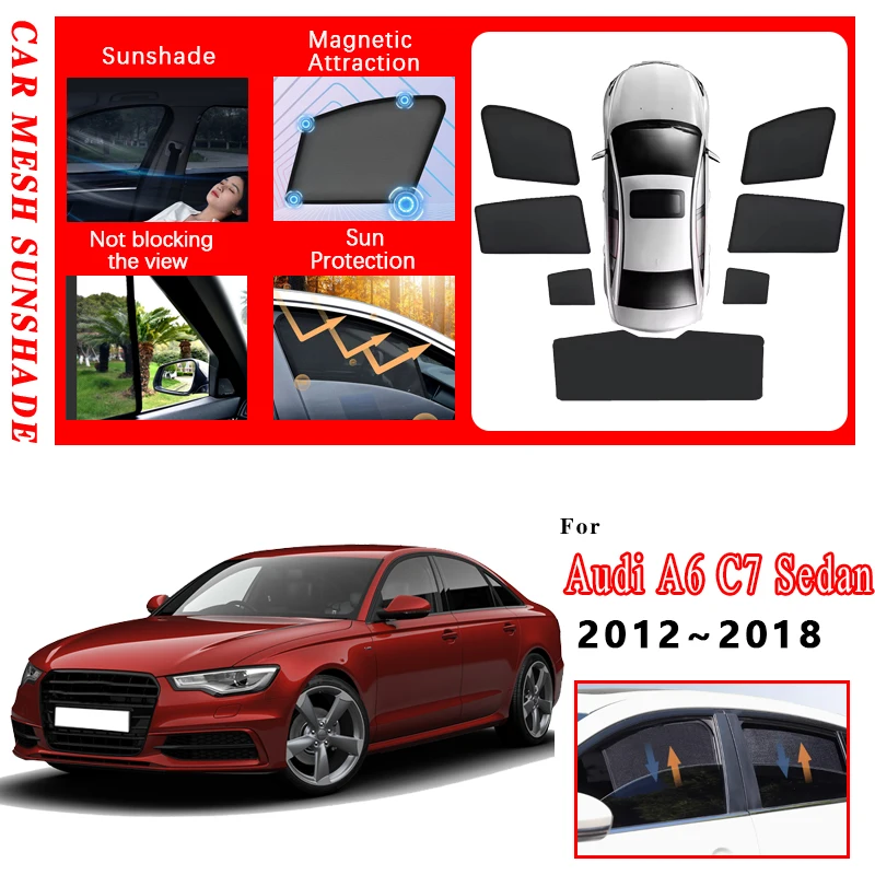 

For Audi A6 C7 Sedan Accessories 2012~2017 2018 Mesh Sunshade Protection Heat Insulation Magnetic Window Privacy Auto Sun Shades