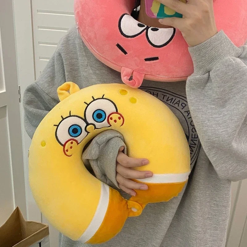 Almohadas para el cuello de Bob Esponja Patrick Star, almohada en forma de U de espuma viscoelástica de dibujos animados Kawaii, almohada de viaje suave y cómoda para avión
