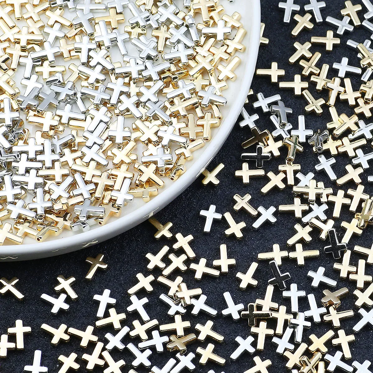 50/100/150pcs 9x12mm Golden Silvery CCB Plastic Cross Loose Beads for Jewelry Making Bracelet Necklace Keychain DIY Accessories