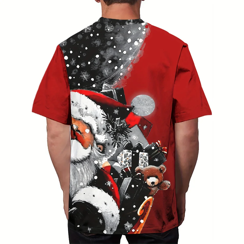 Christmas Print T shirt Men Fashion Men's Clothing Christmas Graphic T shirts Casual Oversized T-shirt Short Sleeve Tee T-shirt