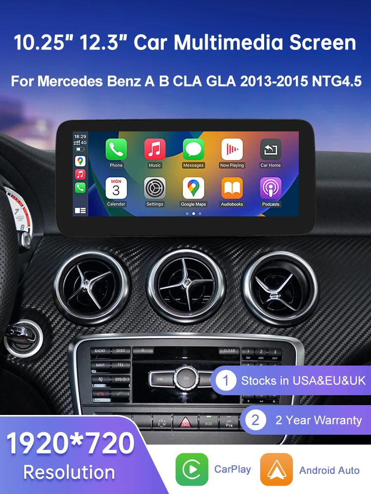 Road Top 12,3-Zoll Ultra-Dünner Touchscreen für Mercedes Benz A-Klasse W176 CLA GLA W246 NTG4.5 Multimedia GPS mit Carplay Android Auto Car Player