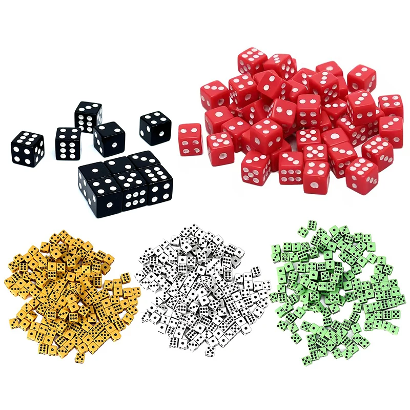 

100PCS/Set 8mm Size Dice Entertainment Game Props 5 Colors Available Gaming Dice Solid Cube Set Party Board Game Accessories ZYF
