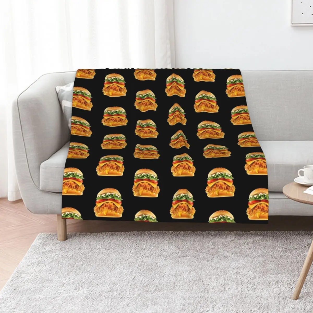 Crispy Chicken Burger With Melted Cheese Throw Blanket Custom Luxury Throw Retros Cute Plaid Luxury Thicken Blankets