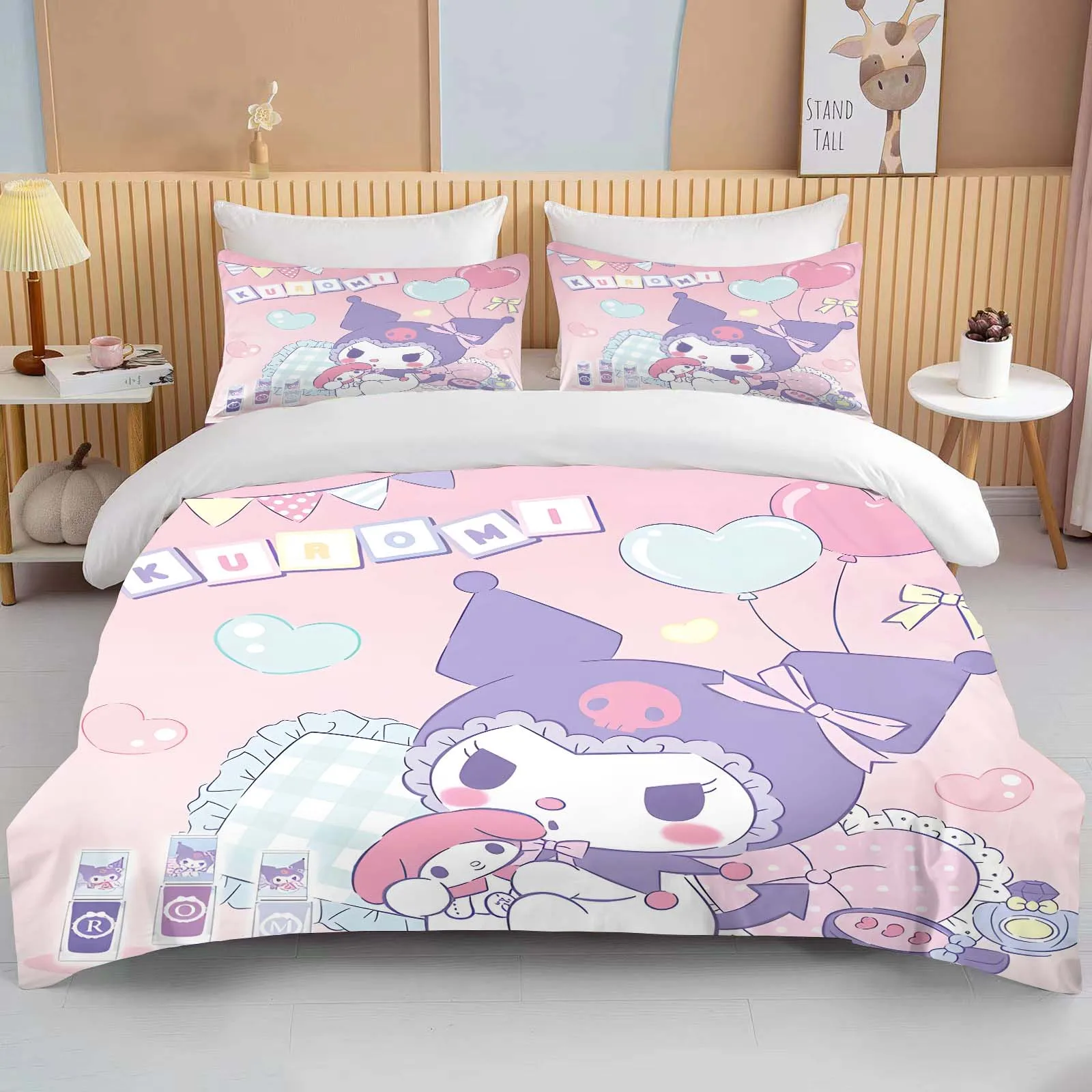 10 Sizes Kawaii Sanrio Kuromi Printed Bedding Set Cartoon Anime Duvet Cover Comforter Pillowcase Boys Girls Children Adults King