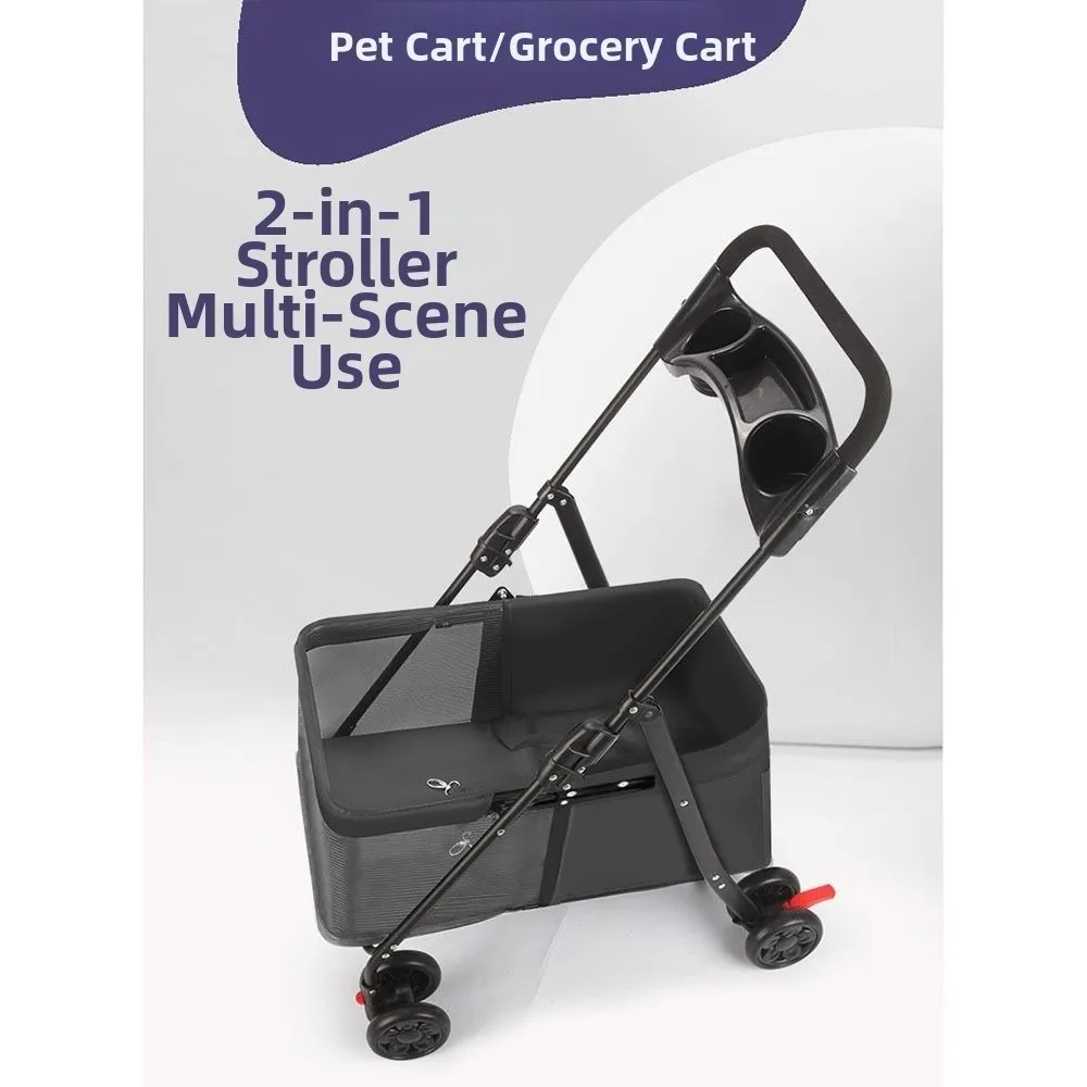 Cat Stroller Foldable Pet Stroller 4 Wheels Dog & Cat Pet Trolley Carrier Compact Steel Frame Pet Push Cart Puppy Kitten