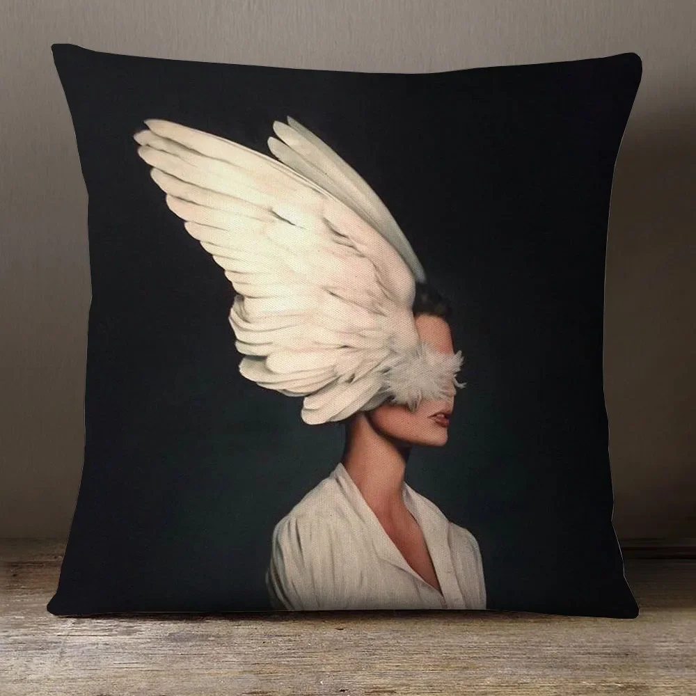 

Abstract Artistic Figures Girl Feather Portrait Cushion Cover Home Decorative Pillows For Sofa 45X45cm