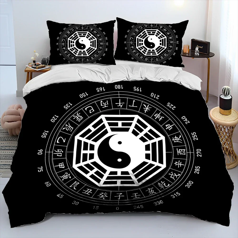 3D Chinese Tai Chi Bagua Yin Yang Pattern Bedding Set,Duvet Cover Bed Set Quilt Cover Pillowcase,Soft,Comfortable and Breathable