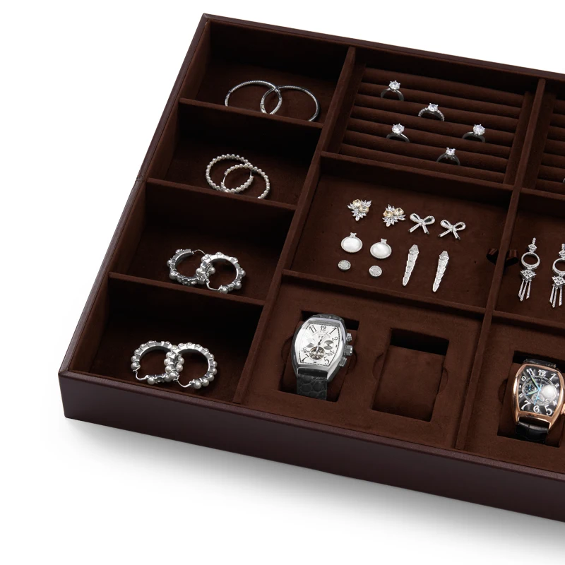 Oirlv Jewelry Tray Organizer Storage Box Velvet Ring Earring Necklace Bracelet Watch Jewelry Display Tray Set Large Jewelry Tray