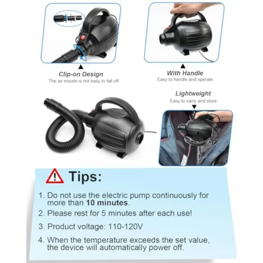 Pompa Udara Elektrik untuk Alat Tiup Kasur Udara Matras Senam Pengisi Udara Cepat Penguras Udara untuk Pelampung Kolam Dermaga Rakit
