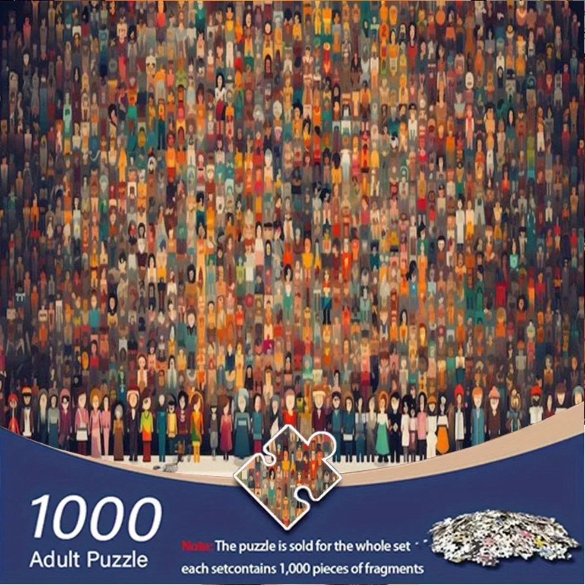 1000pcs Large Adult Jigsaw Puzzle - Vibrant Mosaic of 1000+ Unique Faces & Expressions, Challenging Color-Coded Pieces for Fam