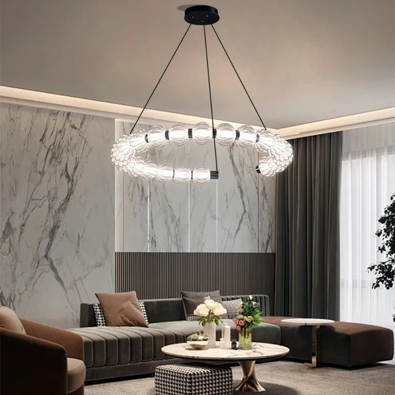

Nordic Led Glass 220V Pendant Lamp Round Living Room Creative Designer Hanging Lights Indoor Lighting Bedroom Bedside Lamp