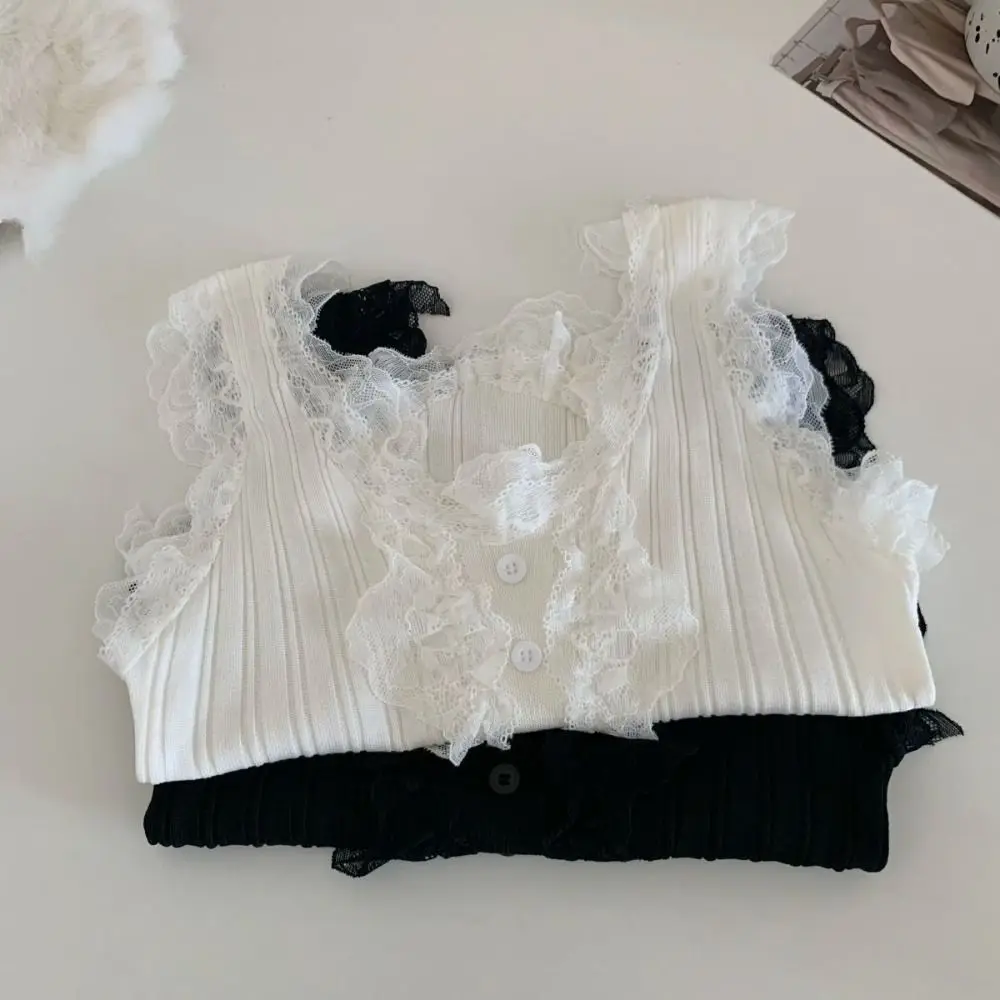 Fashion Y2k Lace Knitted Crop Top Sweet Tank Women's Knit Vest Top Korean Style Undershirt Sleeveless Camisole Girl