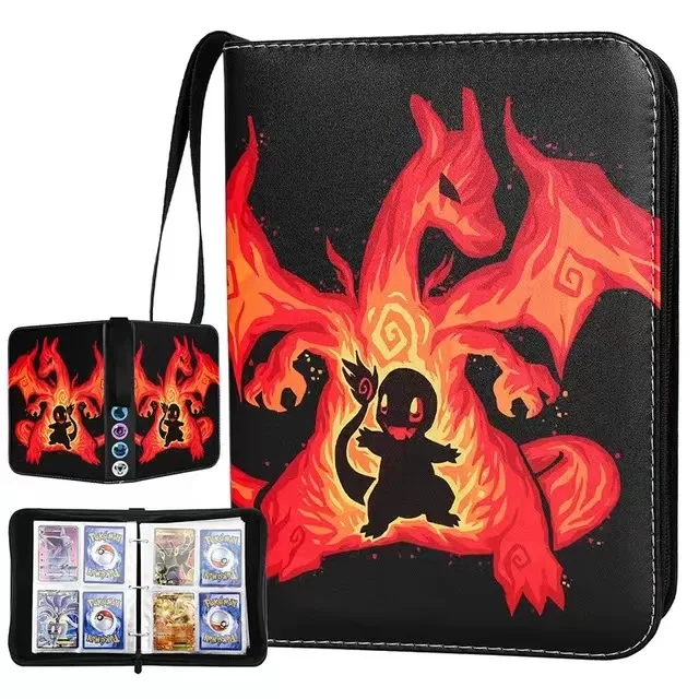 NEW Pokemon Card Collection Album 400pcs Binder Cartoon Zipper Photo Album for Anime Fans PU Leather Storage Book for Card Games view 2