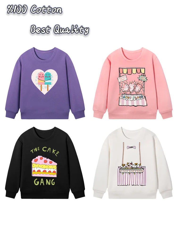 cute ice cream girl sweatshirt cotton fashion new child winter clothes tops kids pullover cherry cake graphics baby girls hoodie