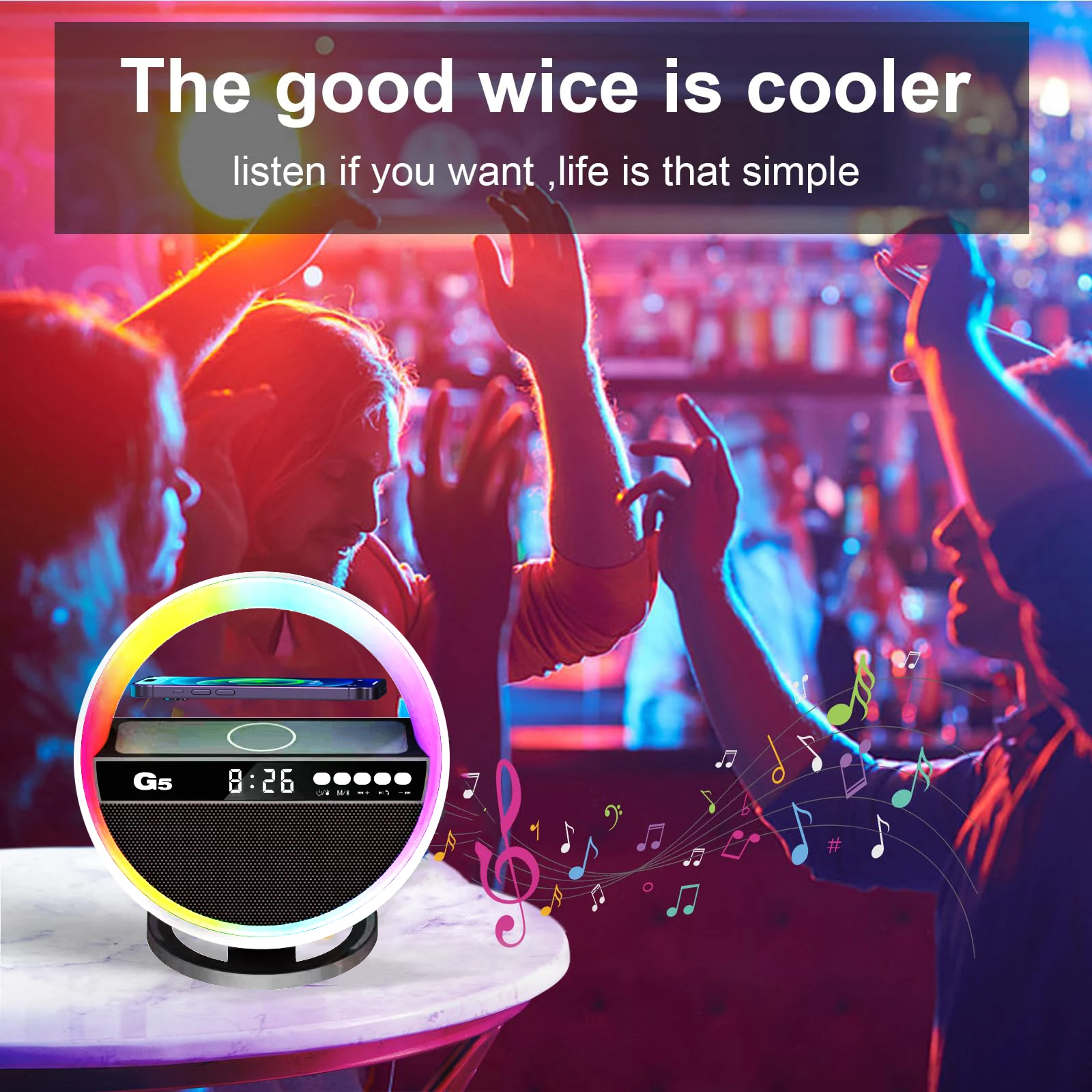 G5 Bluetooth Speaker RGB Music Rhythm Lighting Multifunctional Speake 10W Phone Wireless Charger Support FM TF Card AUX Input