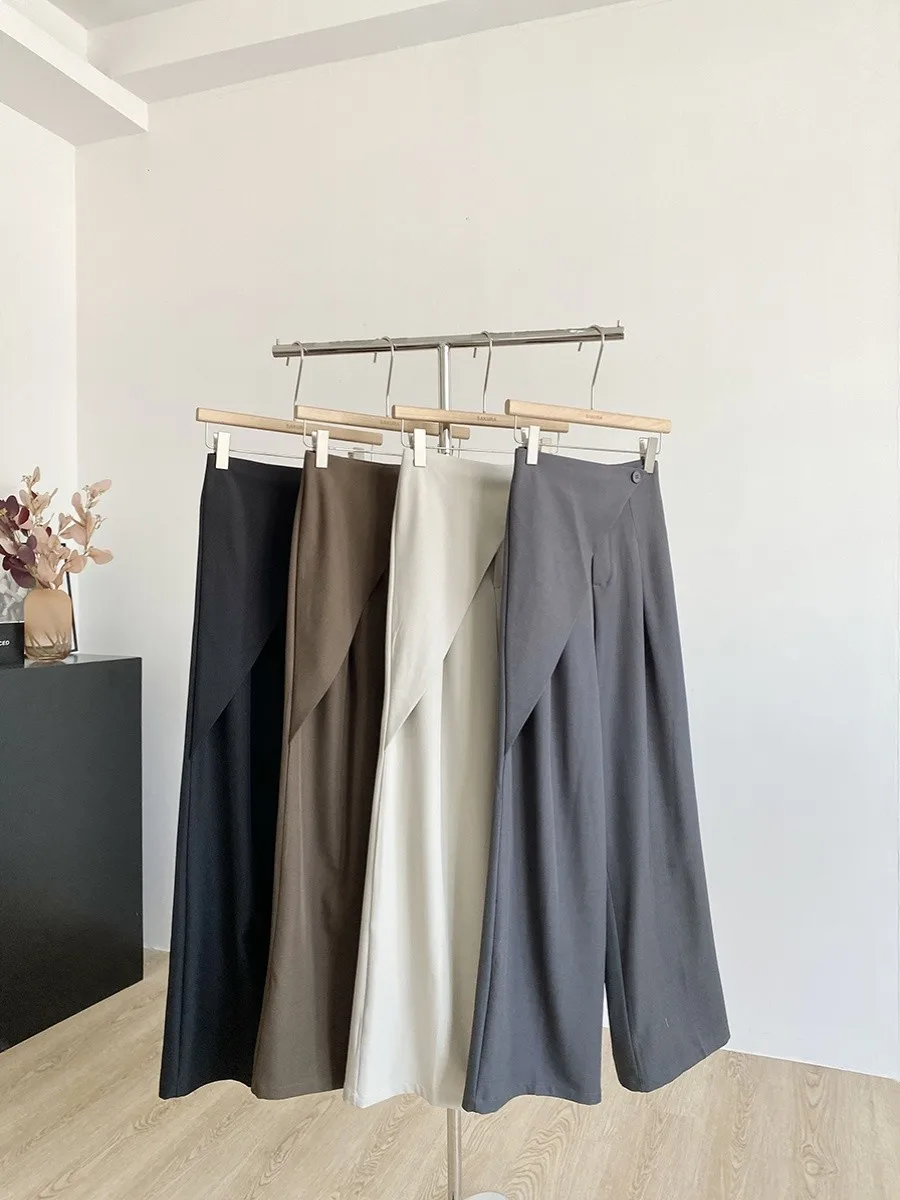 

Women's Spring Summer Streetwear Irregular Wide Leg Suit Pants Lady High Waist Loose Straight Full Length Pants