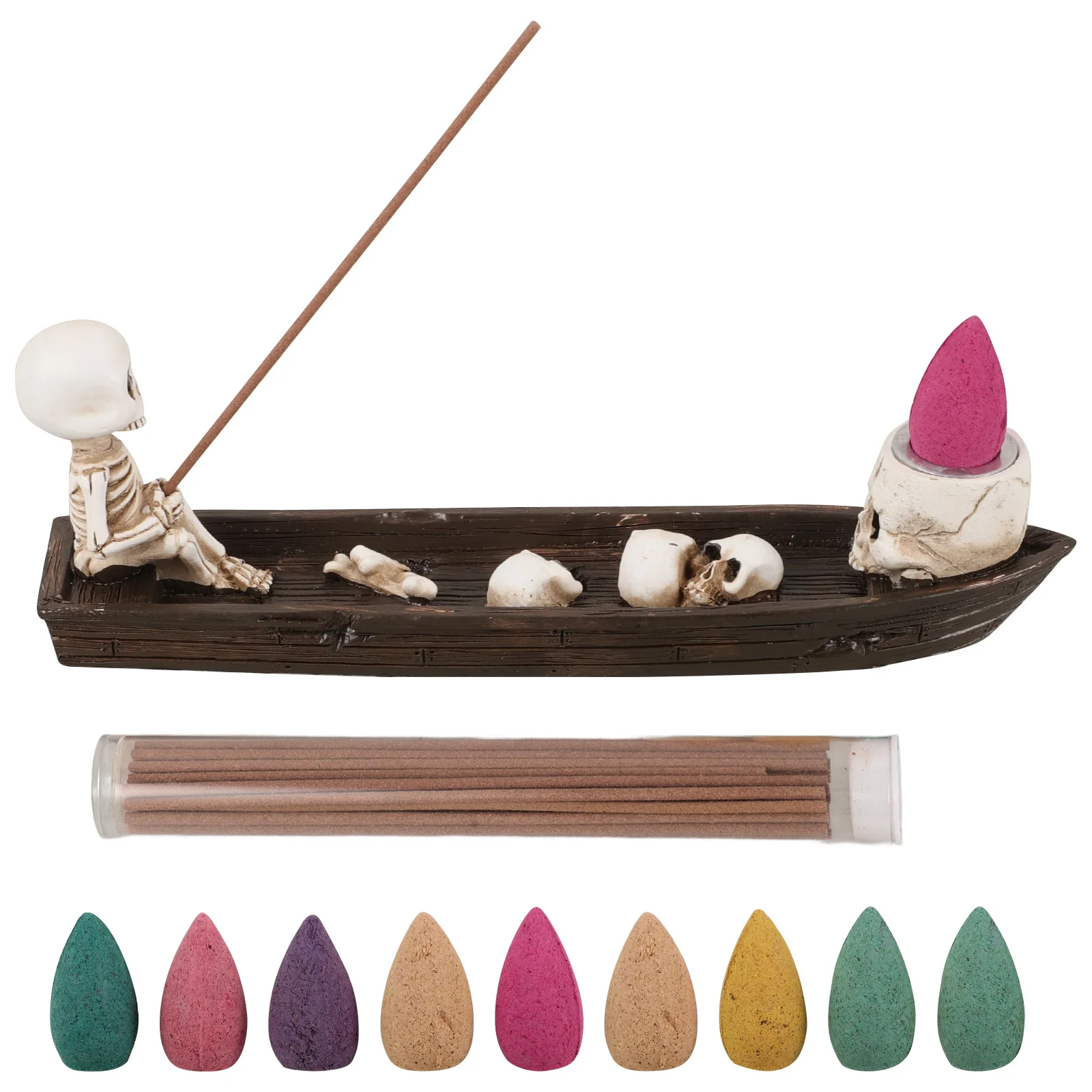 

1Set Incenses Burner Resin Skull Boat Halloween Decorative Incense Stick Holder Indoor Gift Unique Design Incense Stick Holders