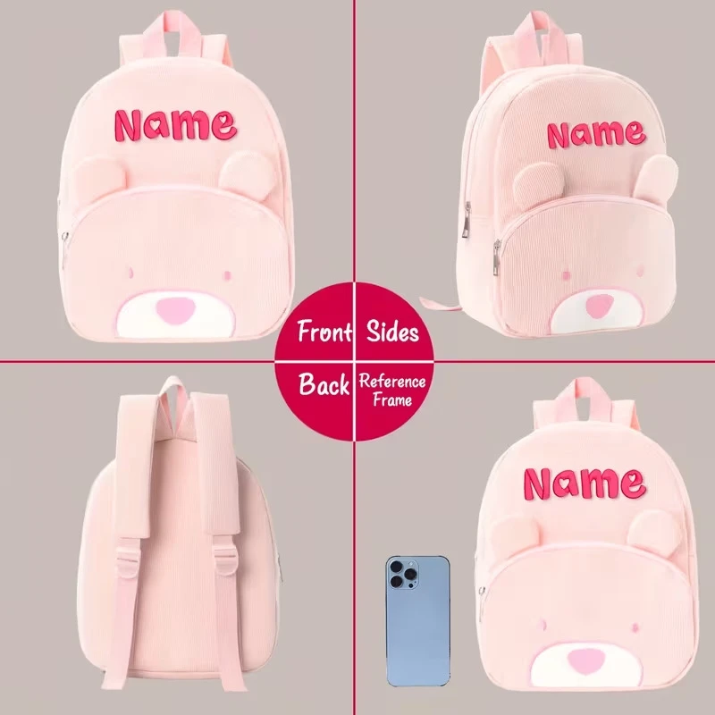 Personalisierter Kinderrucksack mit Namensstickerei, Pastellfarbener Cord-Kleinkindrucksack, Weicher Gerippter Stoff, Schulrucksack, Süßes Kindergarten-Geschenk – Detail 3