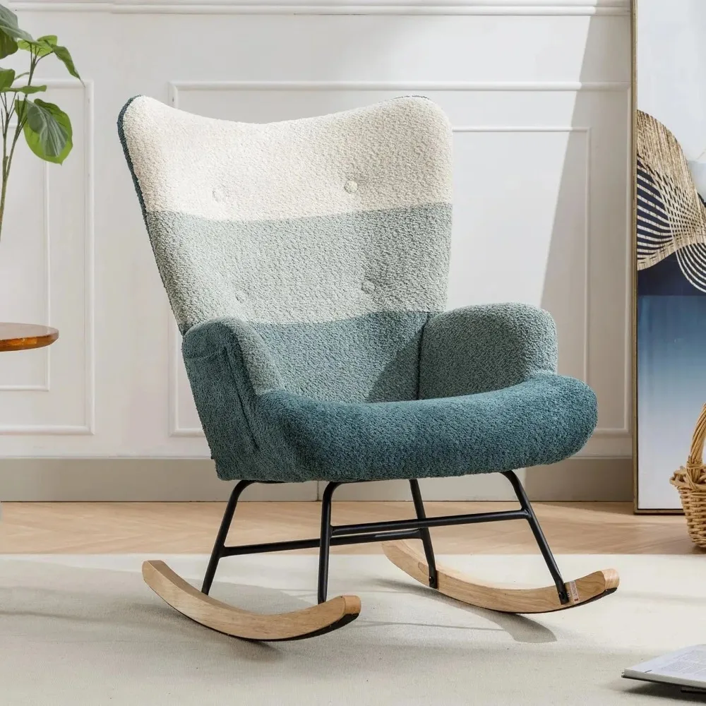 

Chair with High Backrest Armchair Comfy Side Chair,Nursery Rocking Chair Teddy Upholstered Glider Rocker Rocking