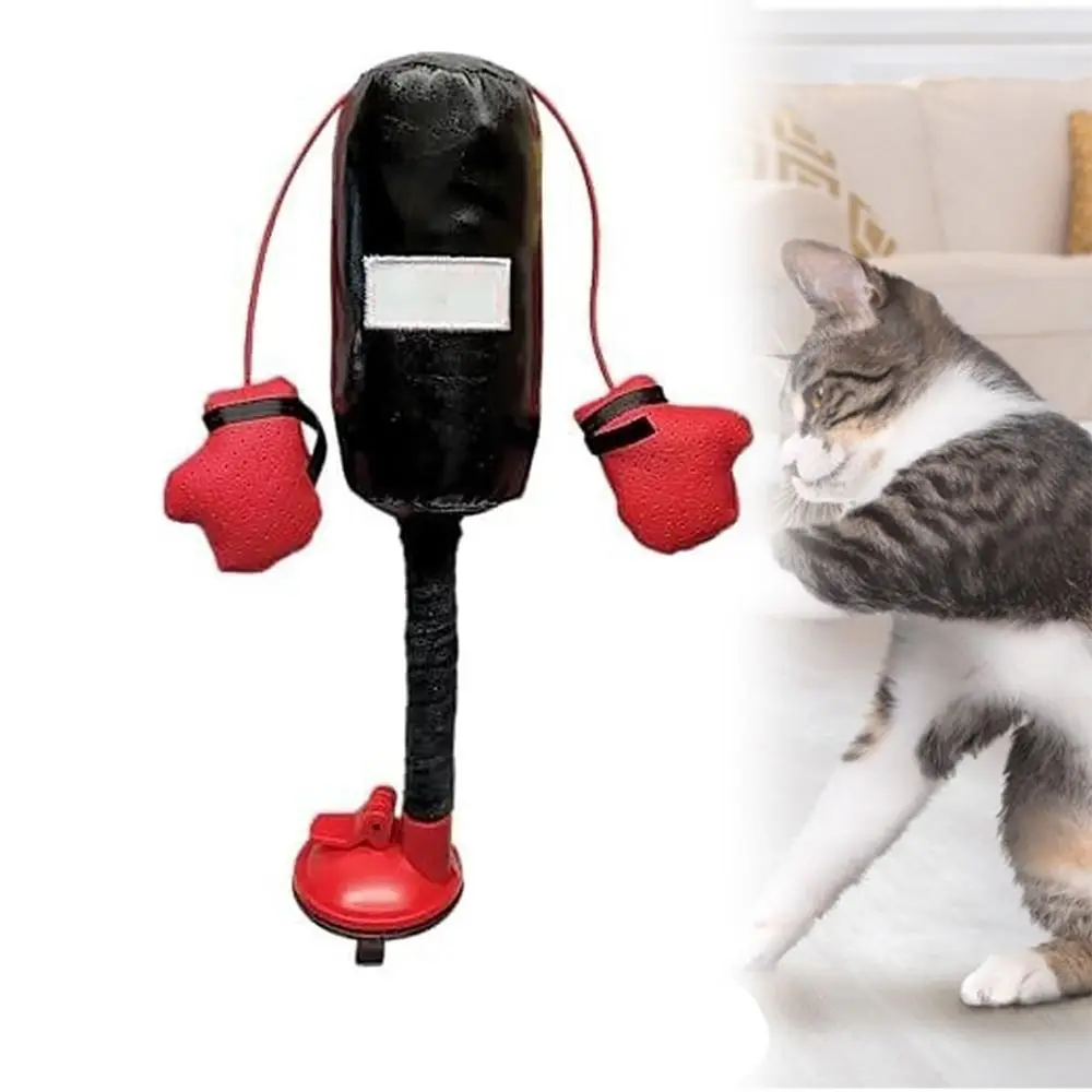 Cartoon Cat Punching Bag Toy Kitten for Bored Indoor Adult Cats Cat Boxing Toy Indoor with Boxing Gloves Interactive Cat Toys