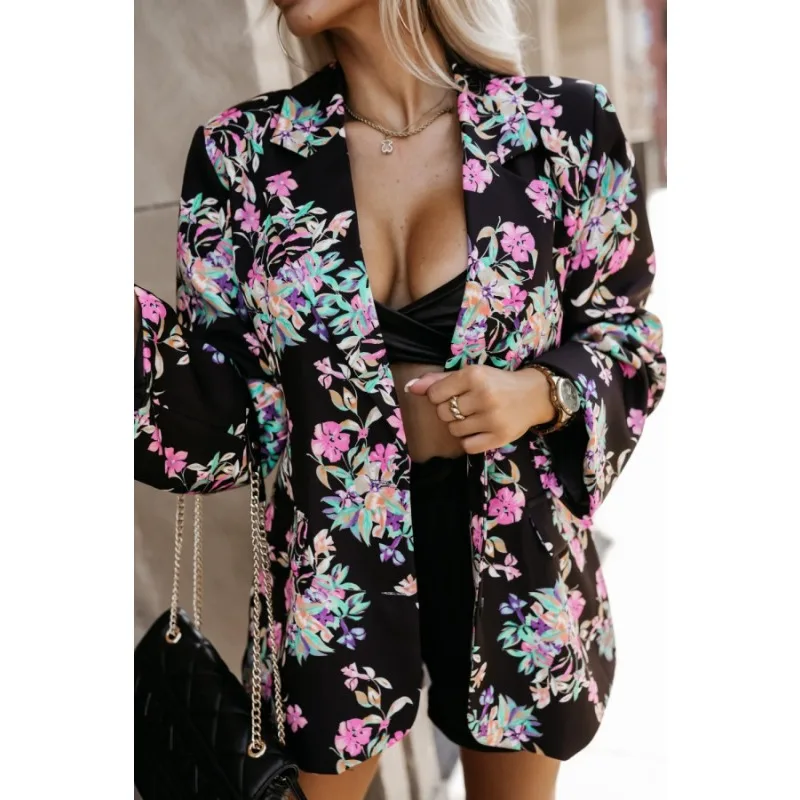 

S-XXL Women's Fashionable Single Breasted Lantern Sleeve Casual Printed Long Sleeved Suit Jacket