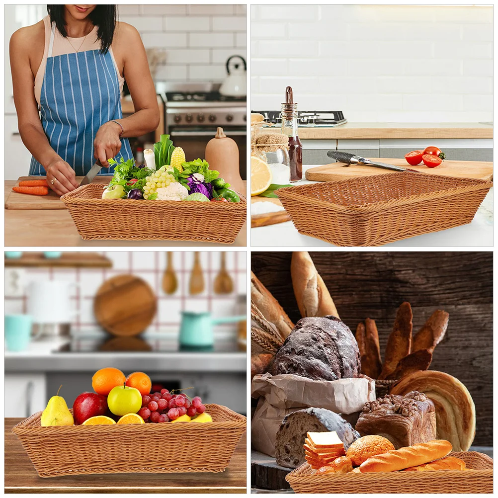 

2Pcs Woven Fruit Basket Vegetable Tray Rustic Storage Organizer Decorative Snack Plate Kitchen Utensil Holder Woven Bread Basket
