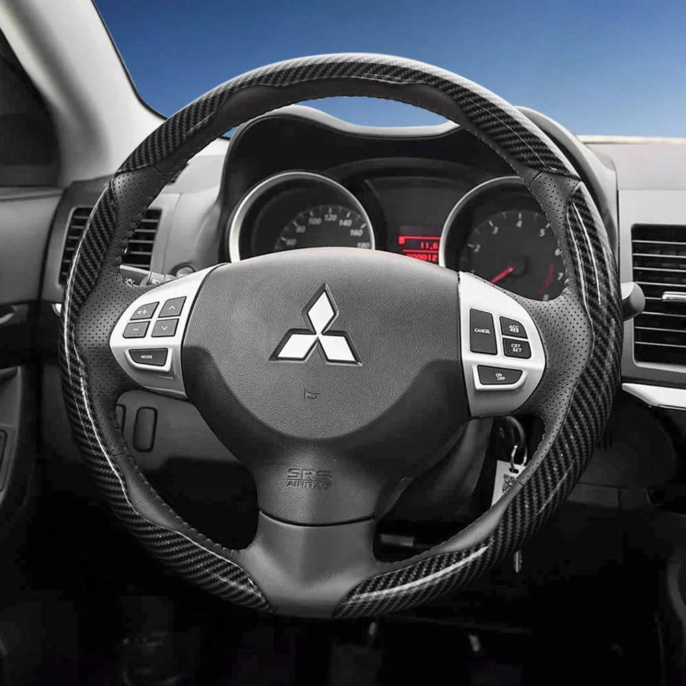 Funda de Volante con Textura de Fibra de Carbono Compatible con Mitsubishi, Diseño Segmentado de Liberación Rápida, para Triton L200, Xpander, Pajero, Montero, Outlander Sport, ASX, RVR, Xforce, Eclipse Cross, Mirage, Attrage, Colt