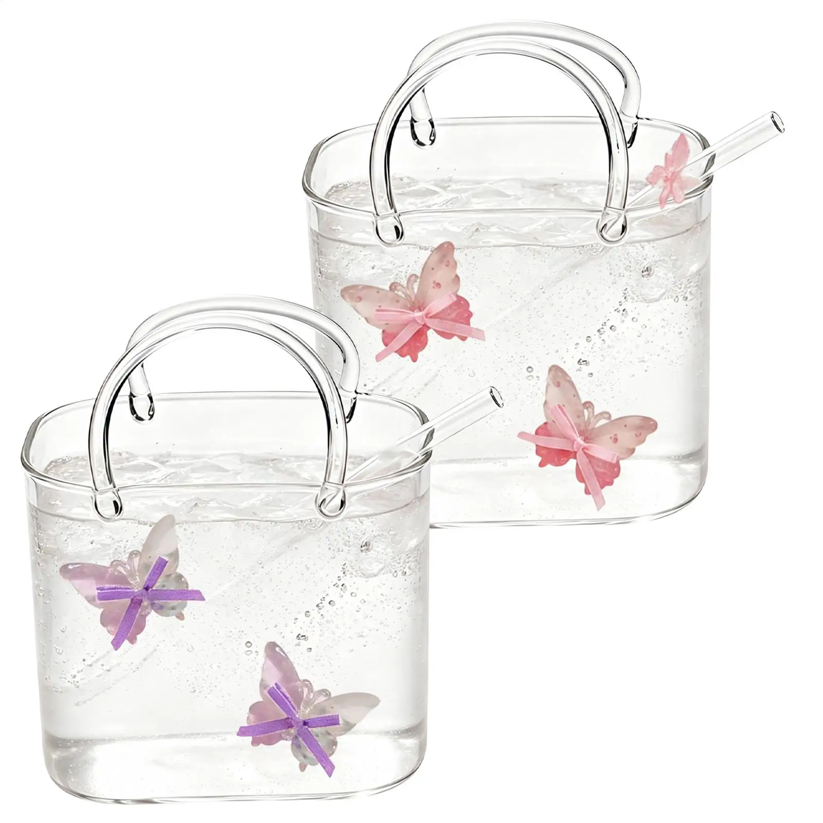 Purse Drinking Glass Funky Clear Handbag Shaped Purse Cocktail Wine Glasses For Iced Coffee Smoothies Tea Flowers Wine Cocktail