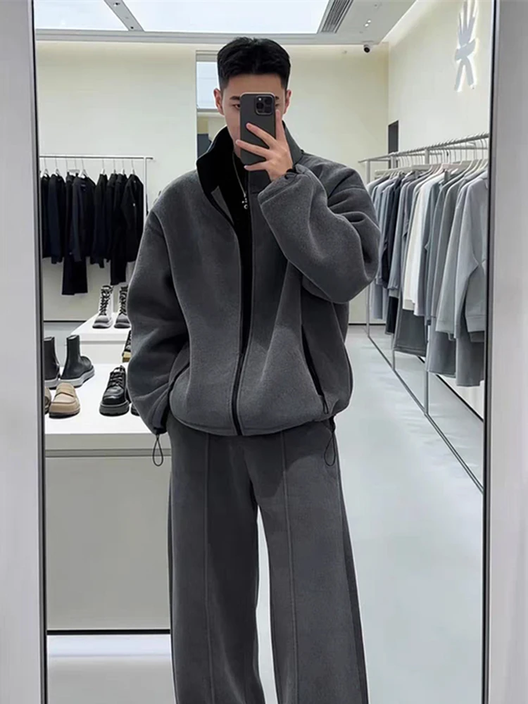 

High-End Men's Casual Sportswear Set Fce Sweatirt Jaet with Wide Leg Sweatpants Clete Winter Faion Ensemble