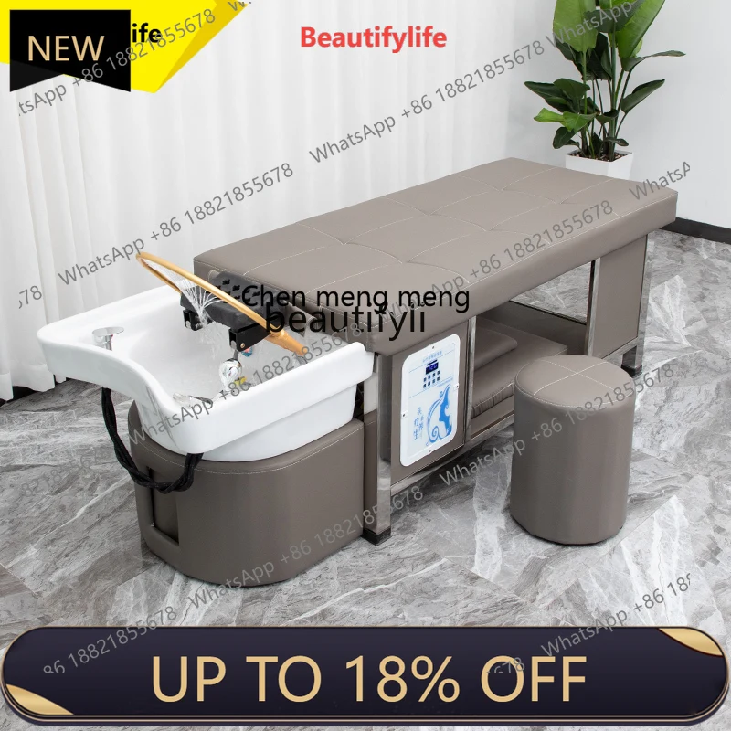 

P178 Stainless Steel Shampoo Chair Hair Salon Flushing Bed Beauty Salon Massage Couch Ceramic Basin Shampoo Chair