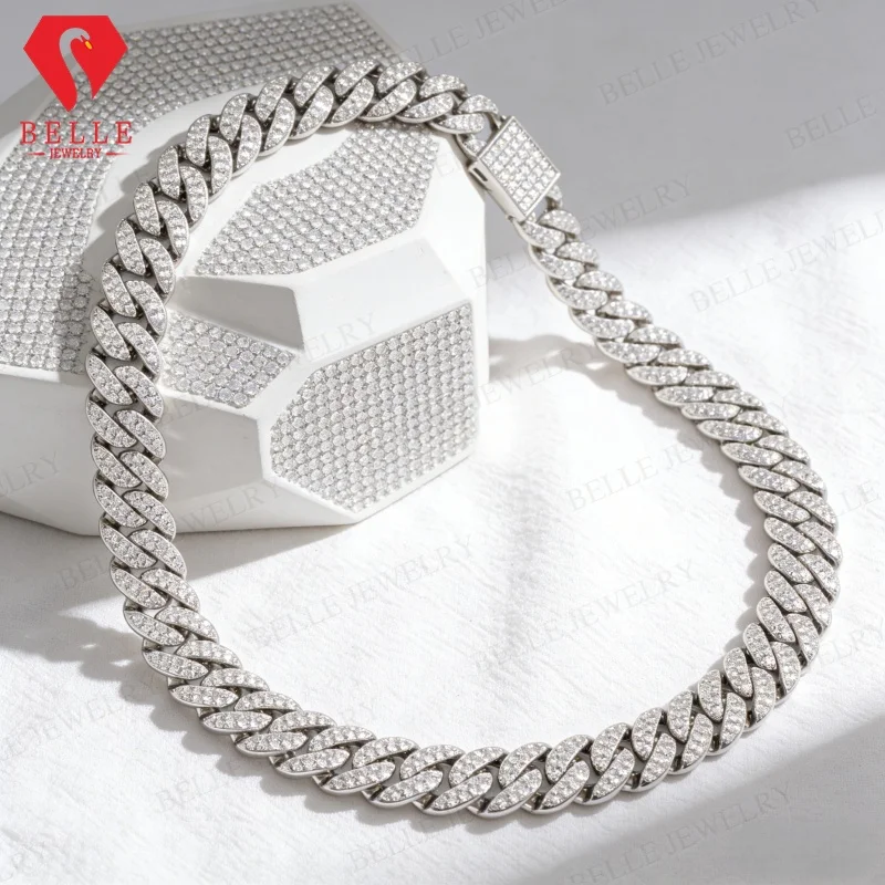 

Fashion Men Cuban Link Necklace 925 Sterling Silver Chain Rapper Moissanite Cuban Chain Necklace Hip Hop Birthday Fine Jewelry