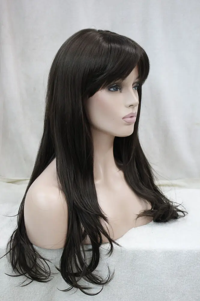 new beautiful brown straight lady's long synthetic hair wig