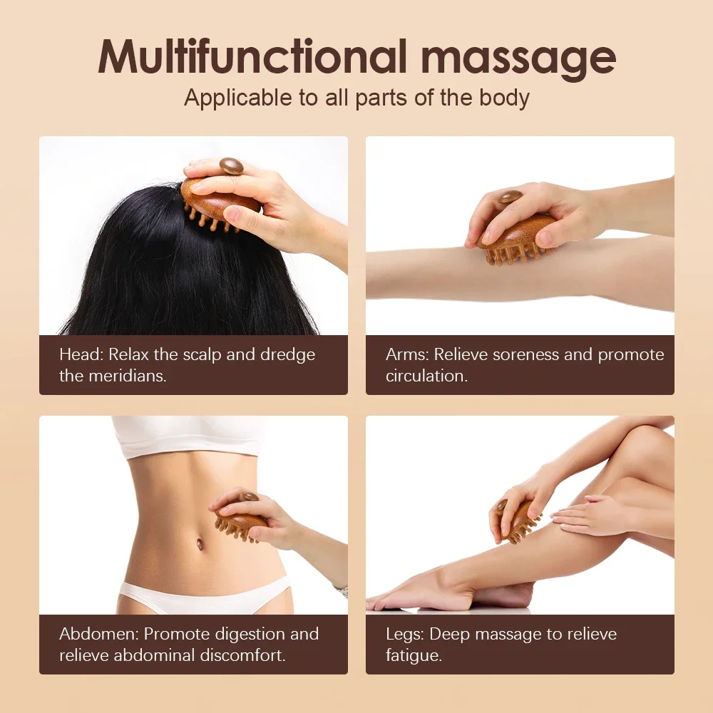 Sandalwood Massage Comb Finger Ring Comb Head Meridian Comb Scalp Massager Anti-Static Wooden Brush Guasha Tool for Full Body image 6