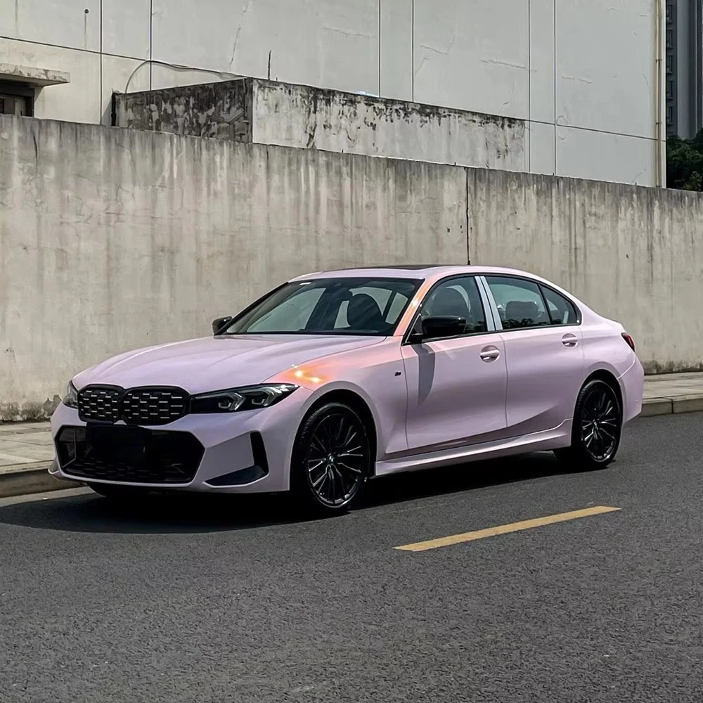 5x59ft  PET Gloss Pearl Shift Pink Self-Adhesive PVC Film Super Bright Metallic Berry Powder Car  Viny Wraps  Film